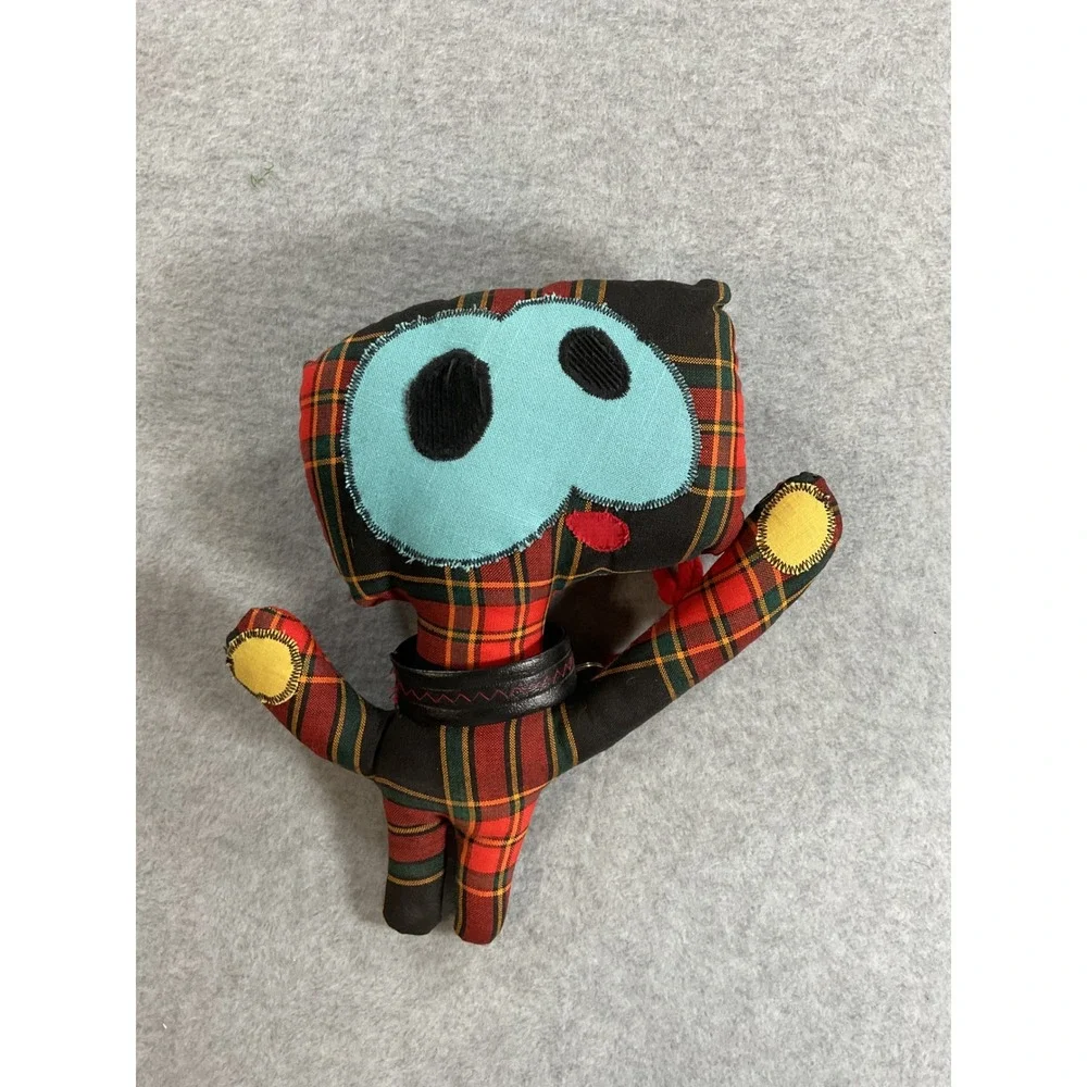 Handmade Plaid Tartan Plush Art Toy Punk Monster Red Green 9 Inch